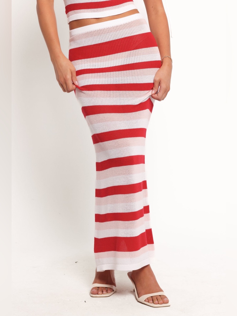 Petal & Pup Women's Zyon Striped Red White Knit Maxi Skirt Sz Medium